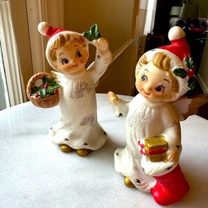 Vintage Lefton Angels W/Stocking and Basket